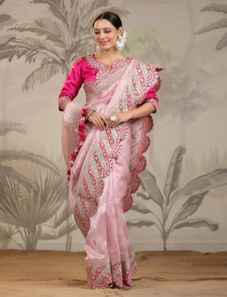 Organza saree in light pink