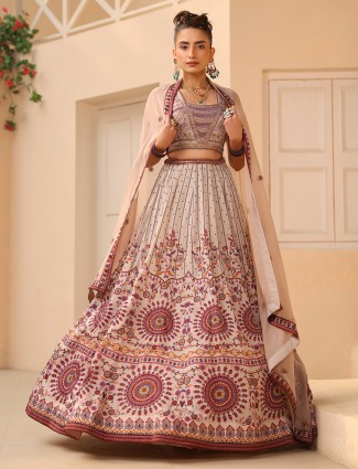 Printed light purple raw silk lehenga choli