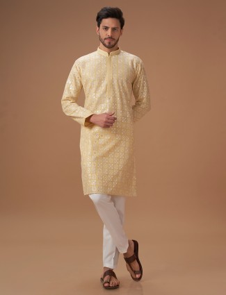 Light yellow georgette kurta suit for festive