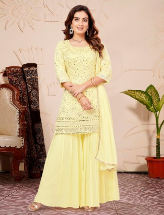 Light Yellow Sharara Suit in Georgette