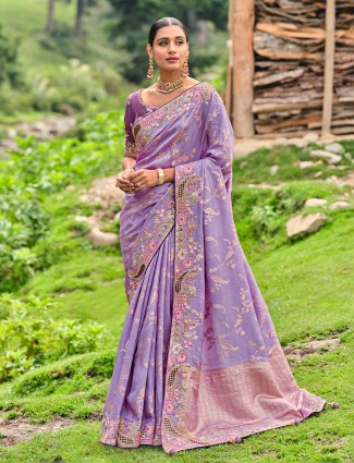 Trendy lilac purple dola silk saree