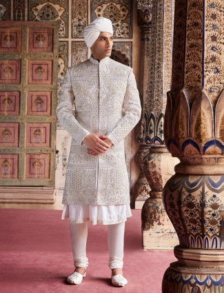 Lilac purple silk groom sherwani