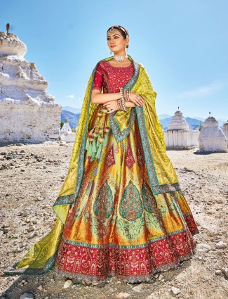 Banarasi silk lime green lehenga choli