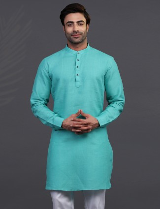 Sea Green Linen Kurta for Men