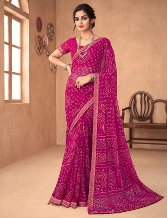 Magenta bandhej printed saree