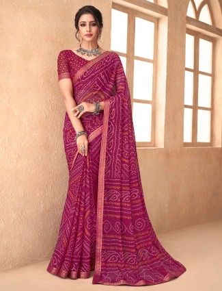 Magenta bandhani printed saree