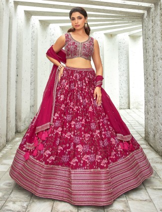 Floral printed magenta lehenga choli