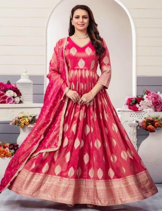 Latest magenta tissue silk anarkali suit