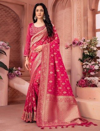 Tissue silk magenta saree for wedding