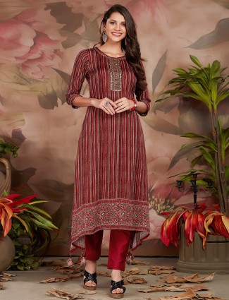 Beautiful Maroon Printed Chinon Chiffon Kurti