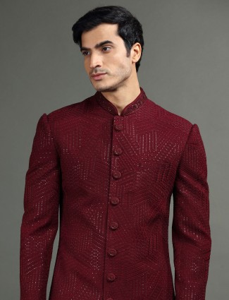 Maroon silk embroidery indowestern