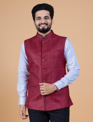 Maroon jute silk waistcoat