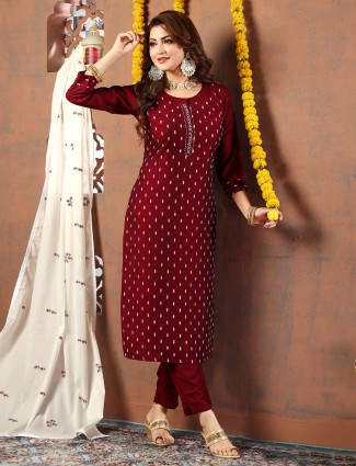 Maroon silk festive salwar suit