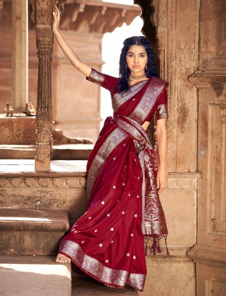 Maroon silk wedding saree