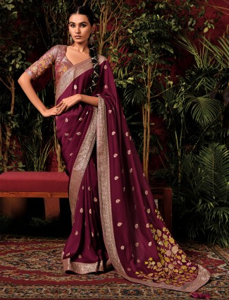 Newest maroon viscose dola silk saree