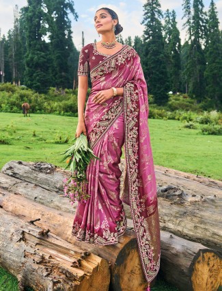 Stunning dola silk mauve pink saree