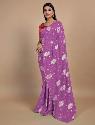 Mauve pink bandhej festive saree