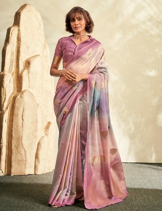 Mauve pink shaded digital print saree