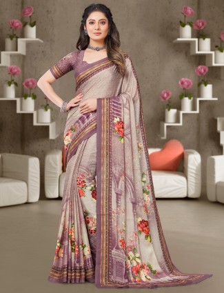 Traditional Mauve Purple Georgette Saree