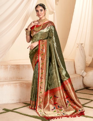 Mehendi green tissue silk saree