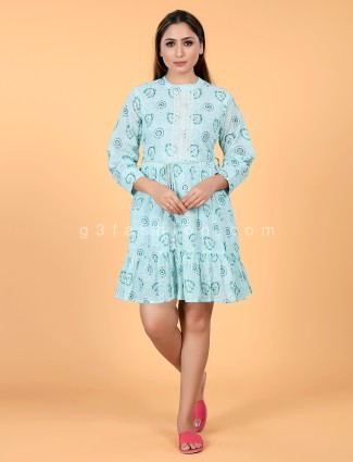 Stylish Mint Green Printed Cotton Kurti