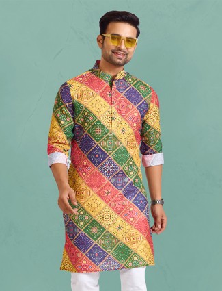 Bandhej printed kurta in multi color