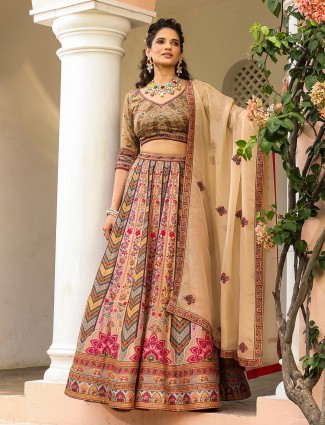 Multi color raw silk lehenga choli in printed