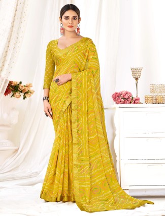 Mustard yellow bandhej printed saree