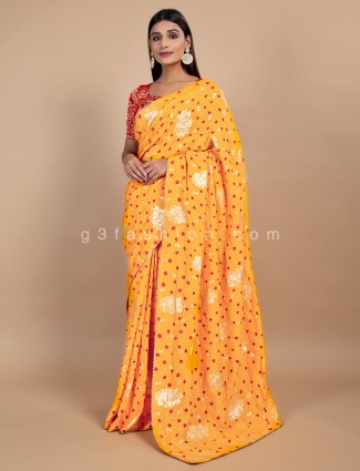 Mustard Yellow Bandhej Wedding Saree
