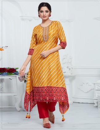 Mustard yellow printed a-line kurti