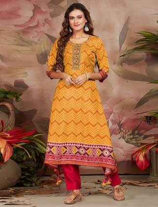 Stylish Mustard Yellow Muslin Silk Kurti