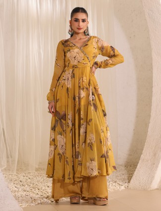 Mustard yellow organza palazzo suit