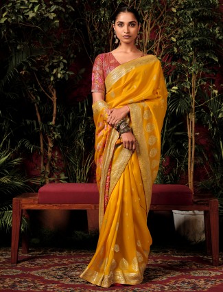 Musterd yellow wedding saree