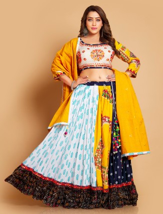 Navy and yellow cotton chaniya choli