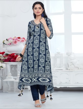 Navy digital printed a-line kurti