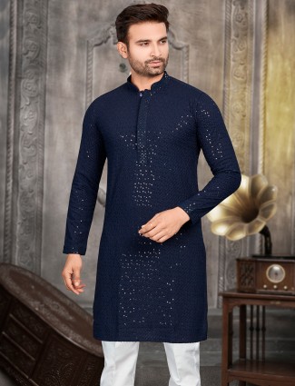 Classy navy cotton festive kurta