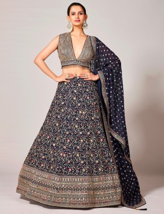 Georgette embroidery lehenga choli in navy