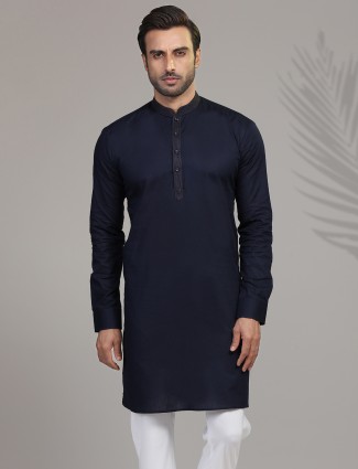 Men Navy Cotton Kurta for Festive