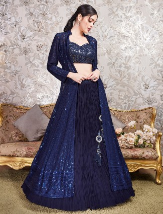 Navy Georgette Jacket Style Lehenga Choli