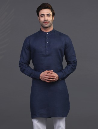 Navy linen kurta suit for festive wear