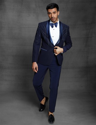 Navy Terry Rayon Tuxedo Coat Suit