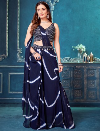 Navy shibori printed designer suit