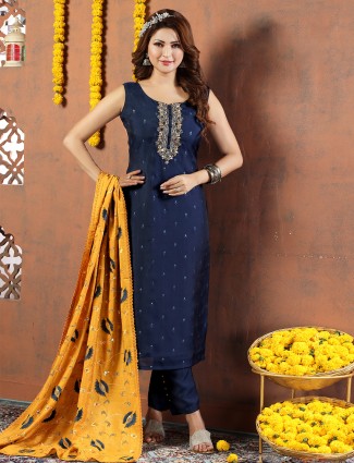 Navy silk salwar suit for festive