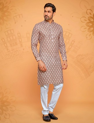 Beige kurta suit in linen cotton