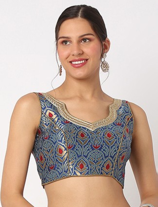 Blue brocade blouse