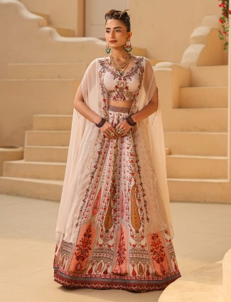 Trendy cream printed lehenga choli