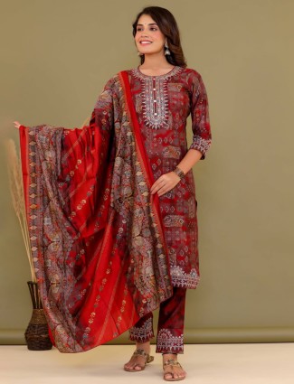 Newest maroon cotton printed kurti set