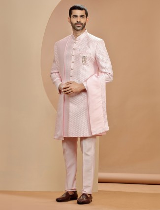 Stylish pink silk indowestern