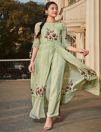 Chic pista green georgette kurti set