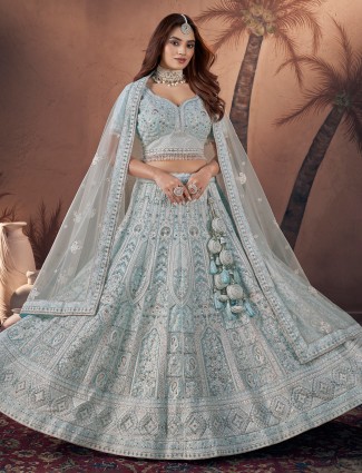 Newest sky blue georgette lehenga choli